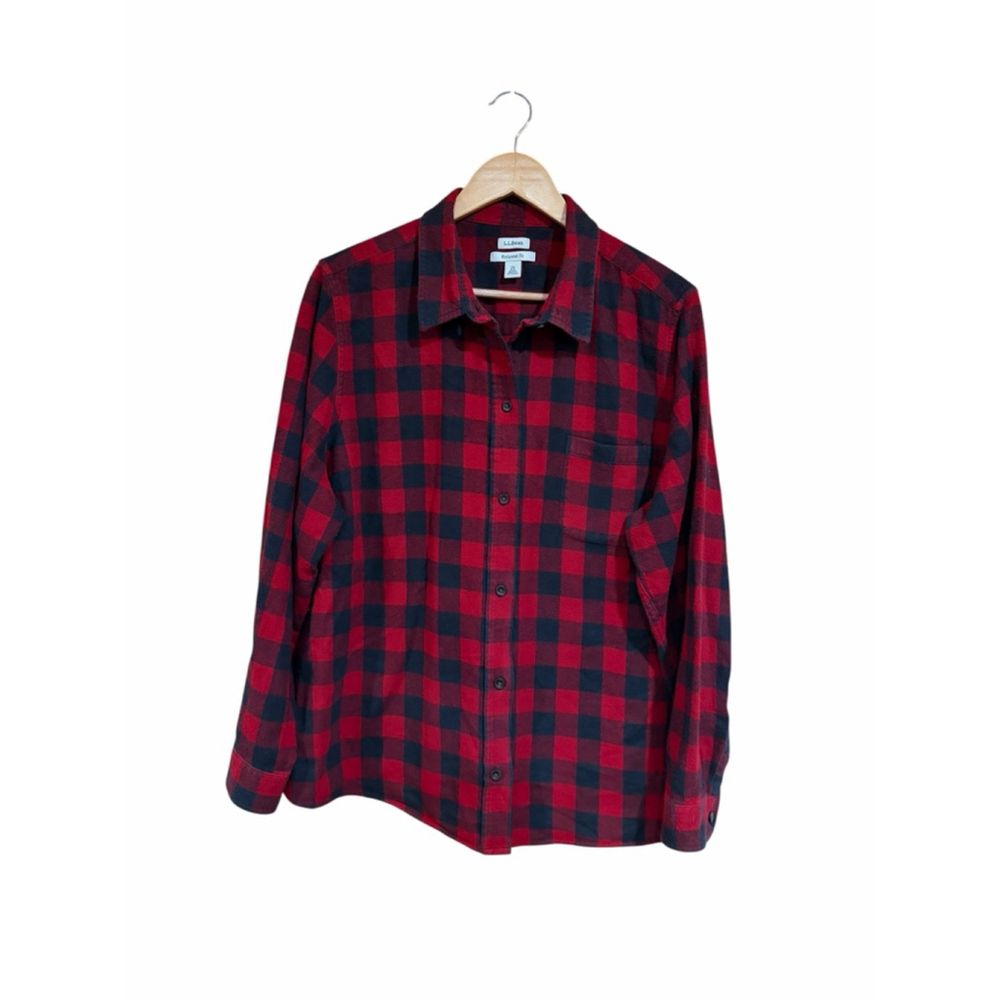 LL Bean Flannel Shirt Buffalo Plaid Red Black Cottagecore Cozy 2X Plus